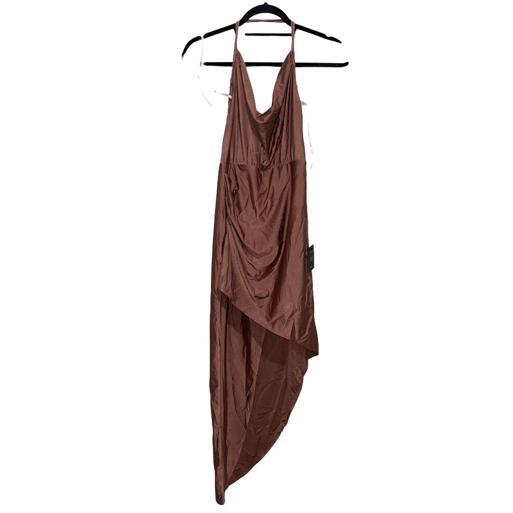 Lulus brown/Rust/Bronze Satin Backless Slip Midi Dress Sz Small NWT